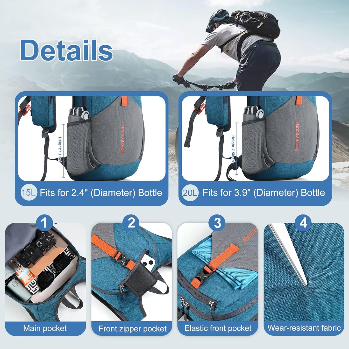 15L Small Hiking Backpack for Men Women Foldable Packable Back Pack Ultralight Hiking Daypack for Travel Camping Outdoor, Turquoise