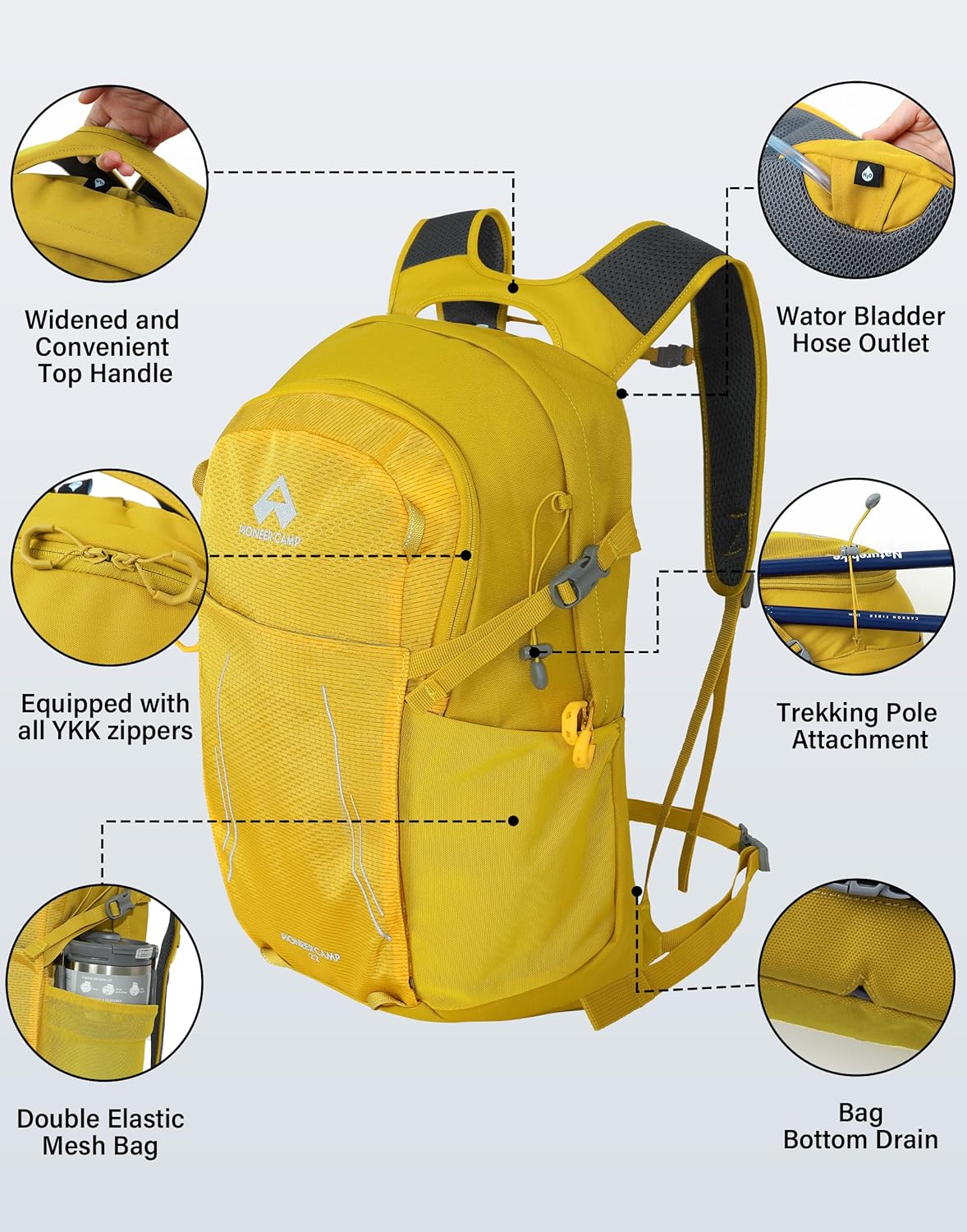 Pioneer Camp Hiking Backpack 22L Small Hiking Hydration Gear Lightweight Camping Backpack Travel Daypack for Women Men