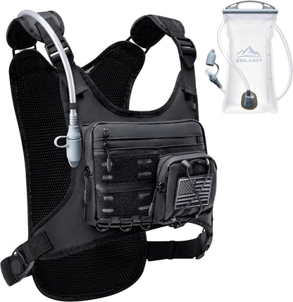 Running Vest with 2L Water Bladder, USA Original Patent, Lightweight Adjustable Chest Pack with Pistol Holster, Reflective Running Hydration Vest for Women Men for Marathon