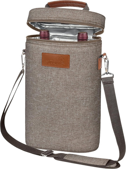 Tirrinia 2 Bottle Wine Gift Tote Carrier - Leakproof & Insulated Padded Versatile Wine Cooler Bag for Travel, BYOB Restaurant, Wine Tasting, Party, Dinner,Gift for Wine Lovers,Grey