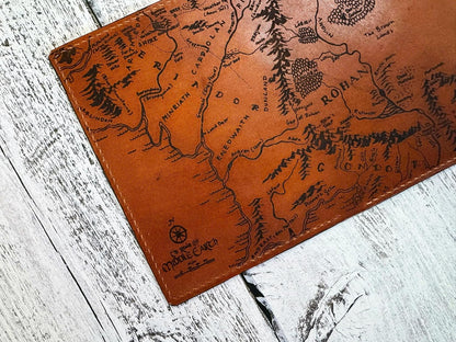 Handmade Leather Passport Wallet with Ancient Map Design, 4 Pockets, Genuine Brown Leather - 1LE