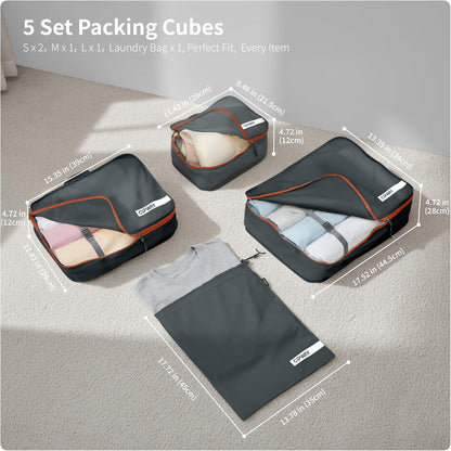 Cipway 5 Set Packing Cubes for Travel Suitcase Organizer for Accessories Luggage Carry On Suitcase Lightweight Grey