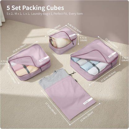 Cipway 5 Set Packing Cubes for Travel Suitcase Organizer for Accessories Luggage Carry On Suitcase Lightweight Mauve Pink