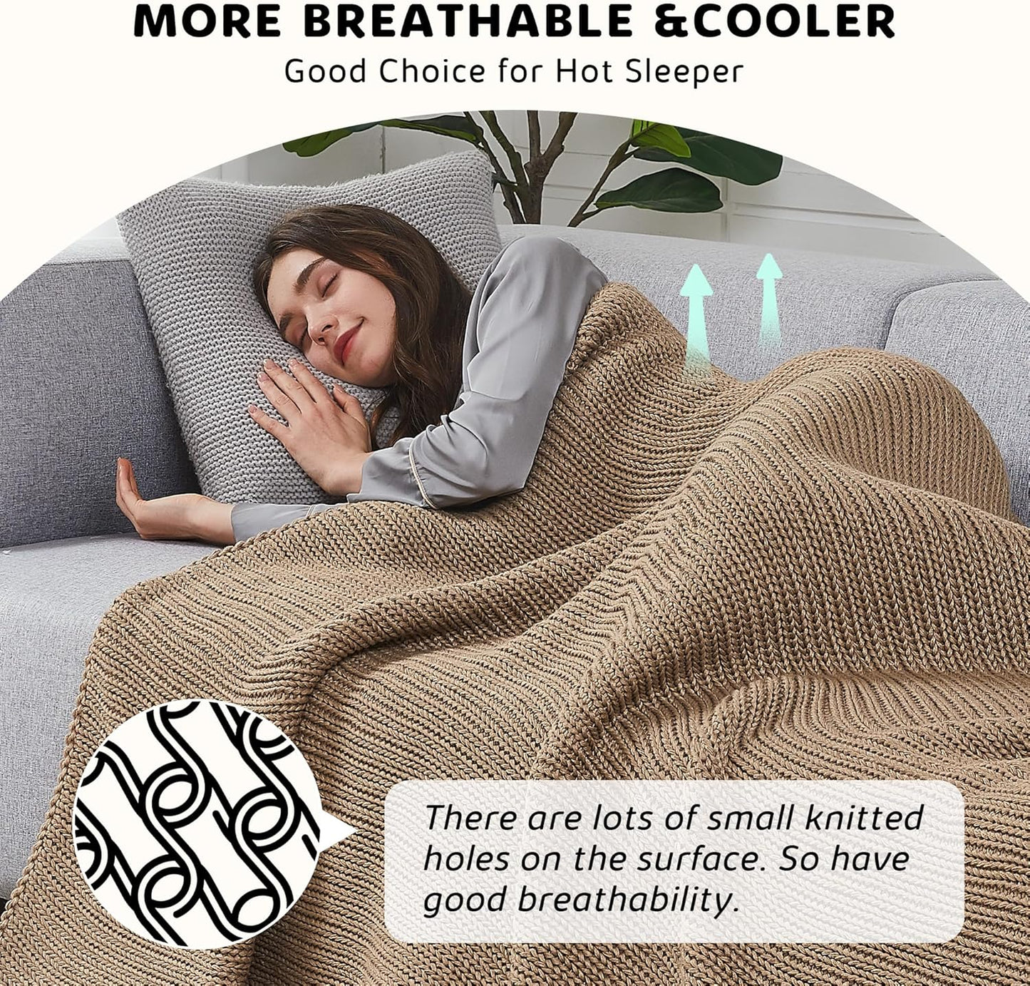 L'AGRATY Knitted Weighted Blanket - 48"x72" 20lbs Cooling Chunky Knit Heavy Blanket for Adults Braided Crochet Throw Thick Cable Yarn Knit Decorative No Beads Evenly Weighted Machine Washable