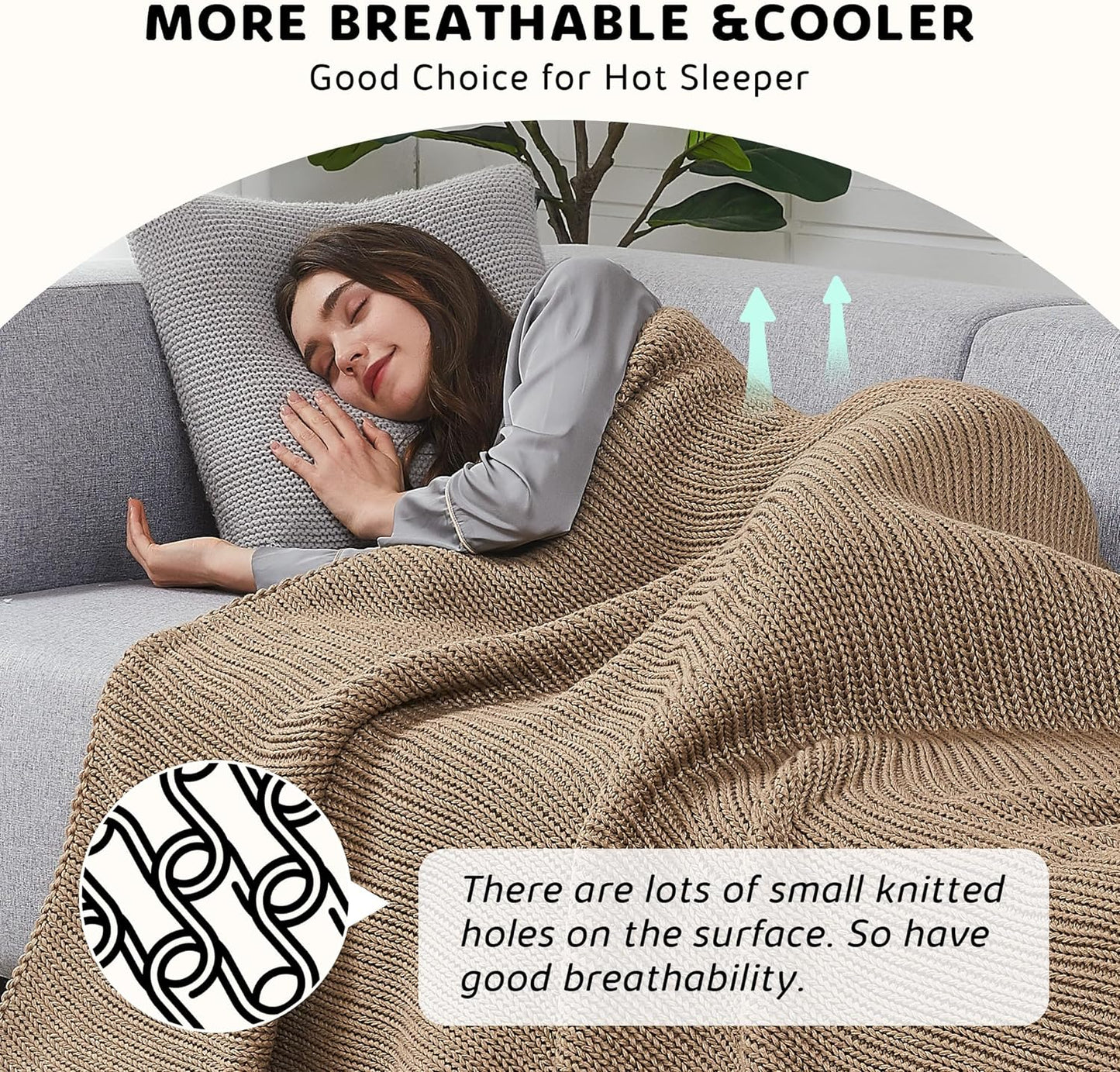 L'AGRATY Knitted Weighted Blanket - 50"x60" 10lbs Cooling Chunky Knit Heavy Blanket for Adults Braided Crochet Throw Thick Cable Yarn Knit Decorative No Beads Evenly Weighted Machine Washable