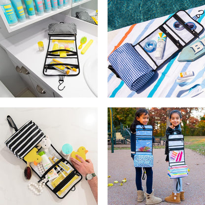 SCOUT Beauty Burrito Hanging Toiletry Bag - Cosmetic Organizer with 3 Compartments, Rolls Up to Pack, Hook for Hanging