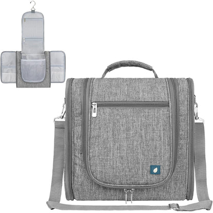 PAVILIA Extra Large Toiletry Bag Travel Bag for Women Men, Hanging Cosmetic Organizer, Water Resistant Makeup Bag for Accessories Toiletries, Travel Essentials Kit (Grey)