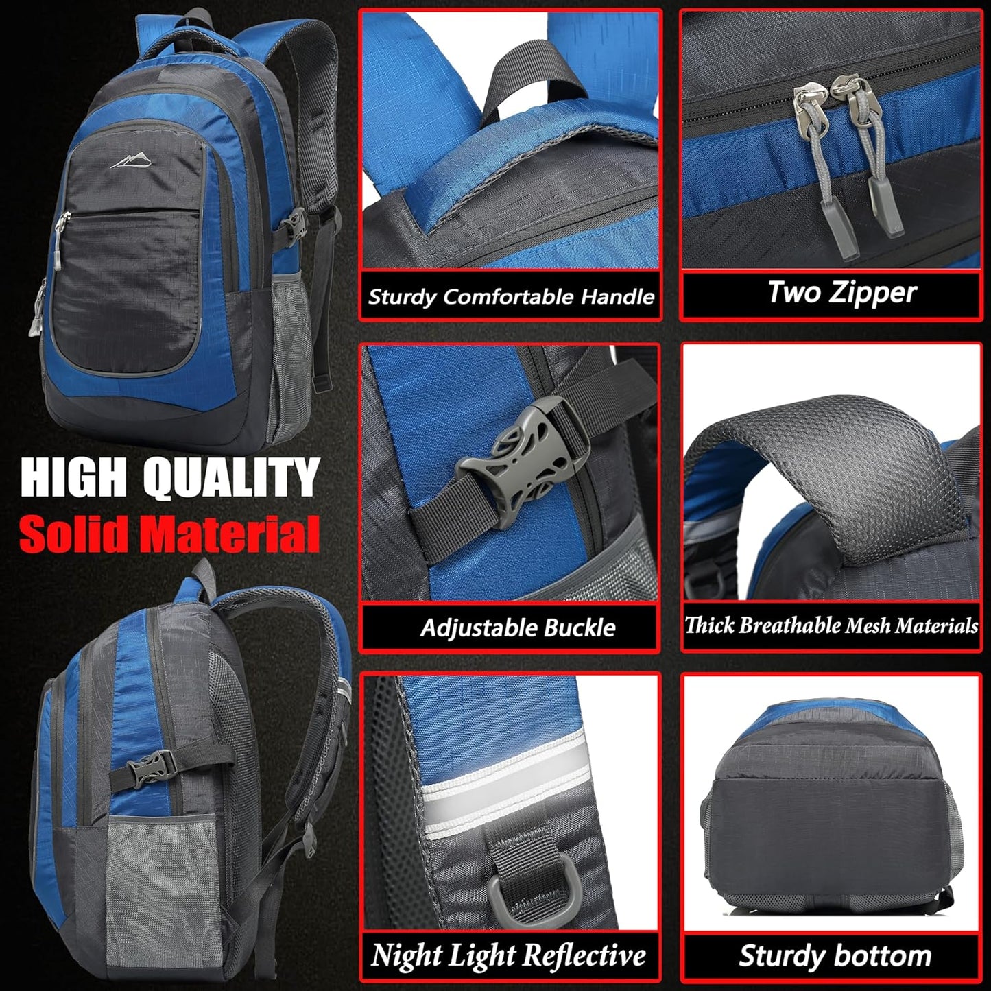 ProEtrade Extra Large Backpack Bookbag for College Travel Laptop Business Hiking Backpack Fit Laptop Up to 17 Inch Sturdy Multi Compartment Gifts for Men Women Night Light Reflective (Light Blue)