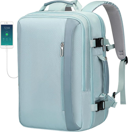 PIJUSHI Travel Backpack for Women Expandable Carry on Luggage Backpack Airline Approved Personal Item Laptop Bag(PE034 Blue)