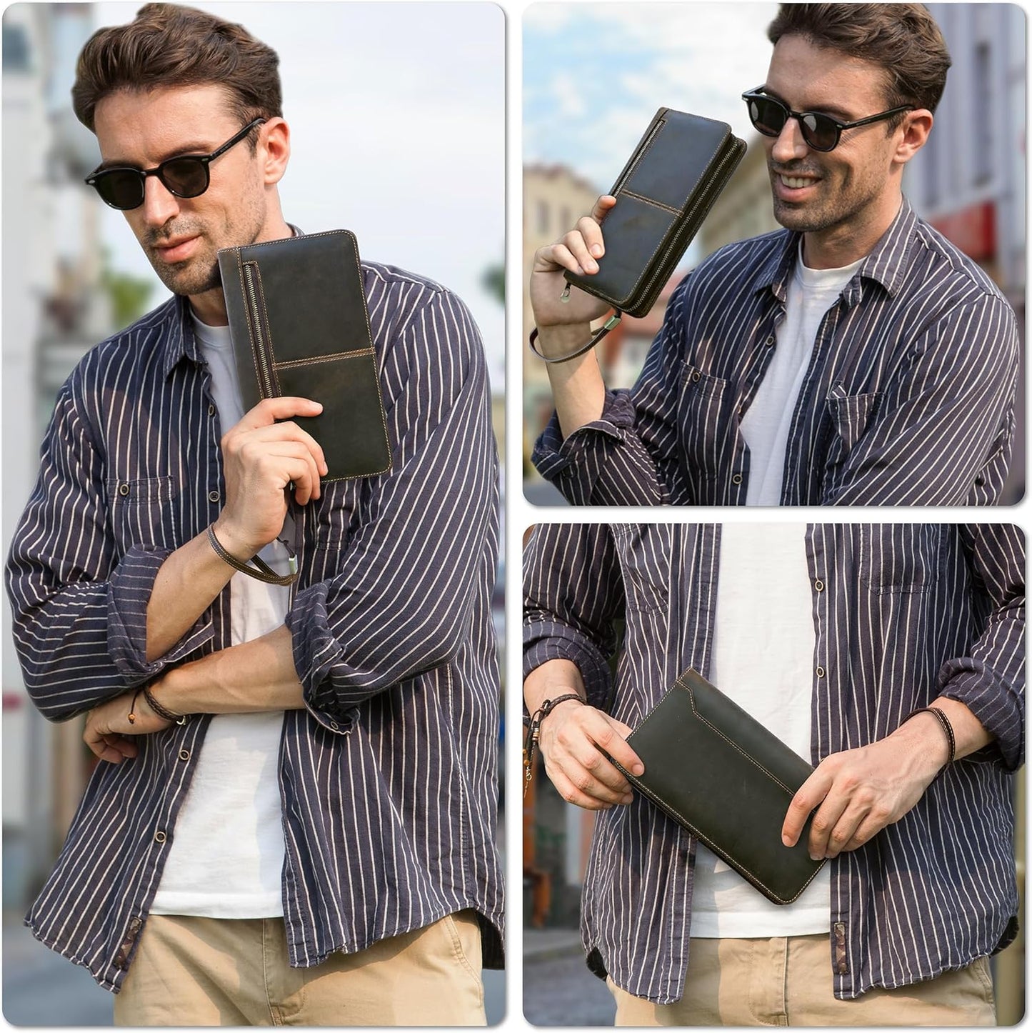 Top Grain Leather Travel Passport Wallet Organizer Case for Families, Handmade for 6 Passports & Multi Cards, RFID Blocking Large Capacity for Cards/Passports/Tickets/AirTag, Matte Coffee