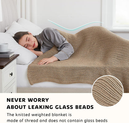 L'AGRATY Knitted Weighted Blanket - 50"x60" 10lbs Cooling Chunky Knit Heavy Blanket for Adults Braided Crochet Throw Thick Cable Yarn Knit Decorative No Beads Evenly Weighted Machine Washable