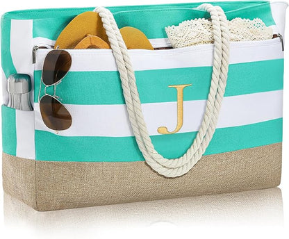 YOOLIFE Large Initial Beach Bag Waterproof Tote Zipper Bag Personalized Gifts by YOOLIFE