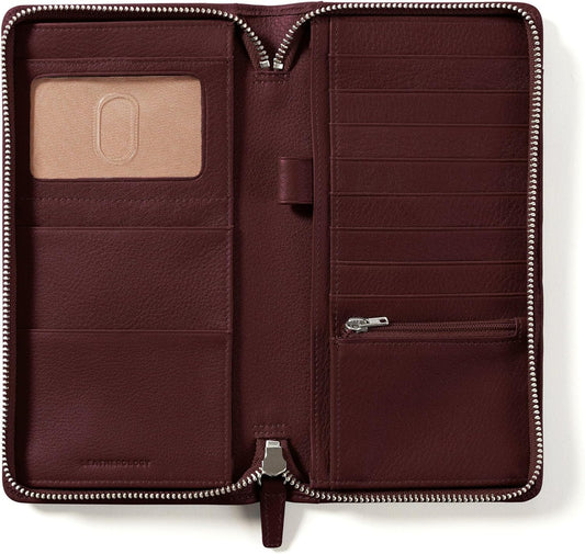 Leatherology Bordeaux Travel Zip Organizer Wallet, Passport Holder, RFID Available, Full Grain Leather