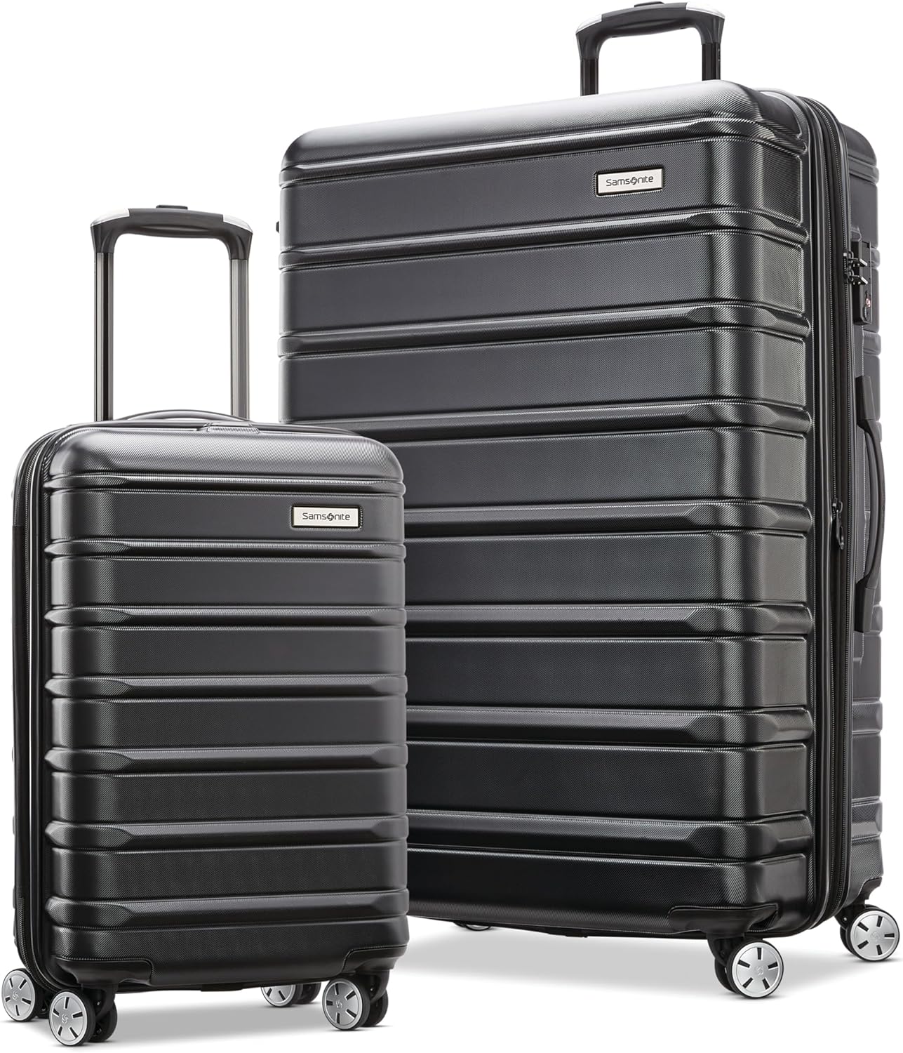 Samsonite Omni 2-2 Piece 19/28 Hardside Luggage with 360° Spinner Wheels - Scratch Resistant Hardshell - TSA, Airline-Approved - Expandable Polycarbonate Lightweight - Midnight Black