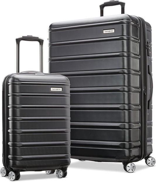 Samsonite Omni 2-2 Piece 19/28 Hardside Luggage with 360° Spinner Wheels - Scratch Resistant Hardshell - TSA, Airline-Approved - Expandable Polycarbonate Lightweight - Midnight Black