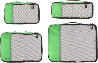 Amazon Basics Packing Cubes for Travel, Packing Organizers Set, 4-Piece-Set (Slim, Small, Medium, Large) With Double Zipper Pulls and Mesh Top Panel, 100% Durable Polyester, Green