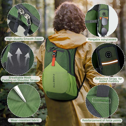 FIORETTO 15L Hiking Backpack for Women Men Mini Packable Backpack Lightweight Small Daypack for Camping Travel Outdoor, Green
