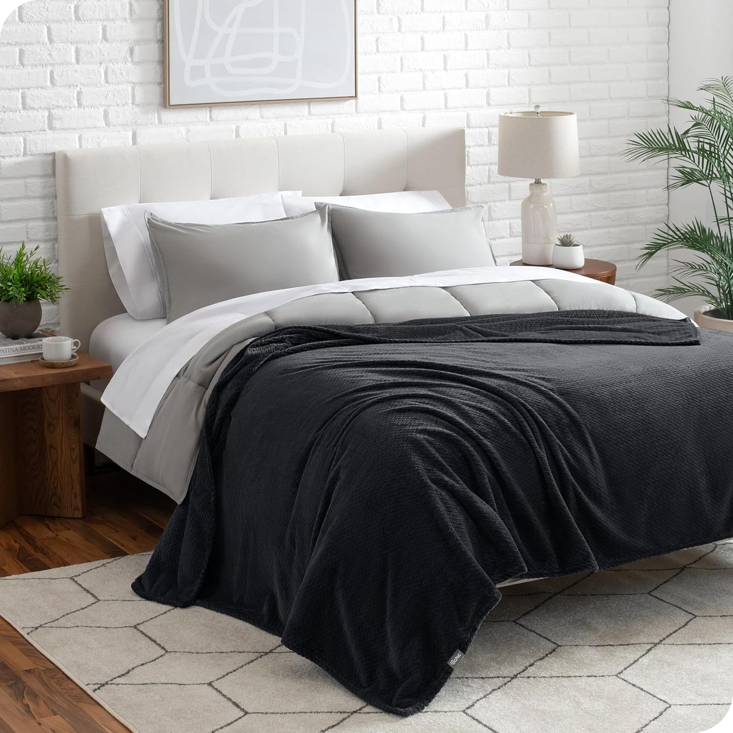Bare Home Textured Fleece Blanket - King Size - Ultra-Soft Lightweight for Bed, Sofa, and Couch - Luxury Microplush - Cozy Warm Blanket (King, Chevron Black)