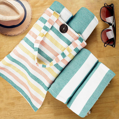 HILLFAIR Cotton Turkish Beach Towels, Quick Dry Lightweight Sand Free Peshtemal Towel for Bath Swim Yoga Spa Travel, Beach Accessories, Oversized Cotton Turkish Towels (39 x 72 inch- 4 Pack Sea)