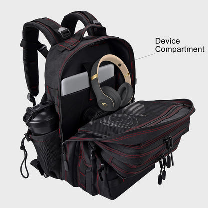 LHI Military Tactical Backpack for Men and Women 45L Army 3 Days Assault Pack Bag Large Rucksack with Shoe Compartment - Black red line