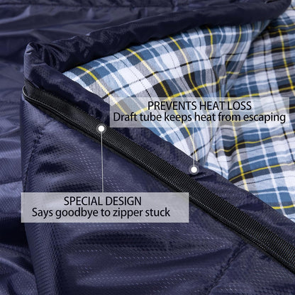 0 Degree Sleeping Bag 100% Cotton Flannel XXL for Adults Big and Tall Cold Weather Winter Zero Degree Camping,Free Compression Sack