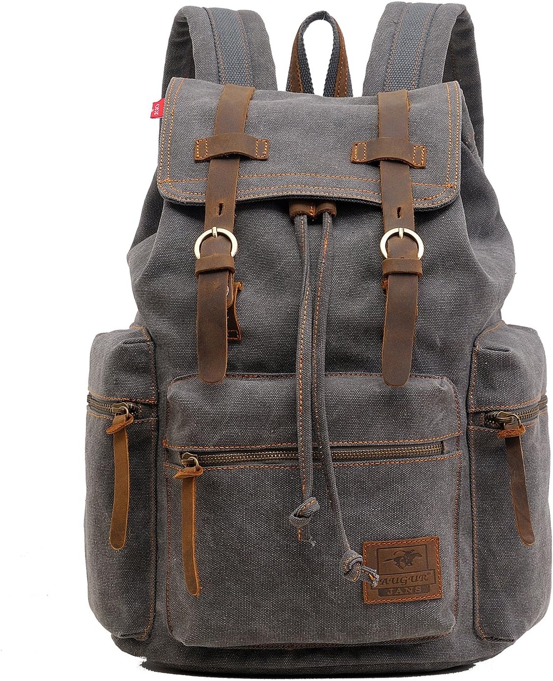 AUGUR High Capacity Canvas Vintage Backpack - for Camping Hiking Travel 12-15" Laptop Rucksack School Backpack (M-Gray)