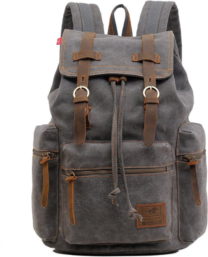 AUGUR High Capacity Canvas Vintage Backpack - for School College Hiking Travel 12-17" Laptop