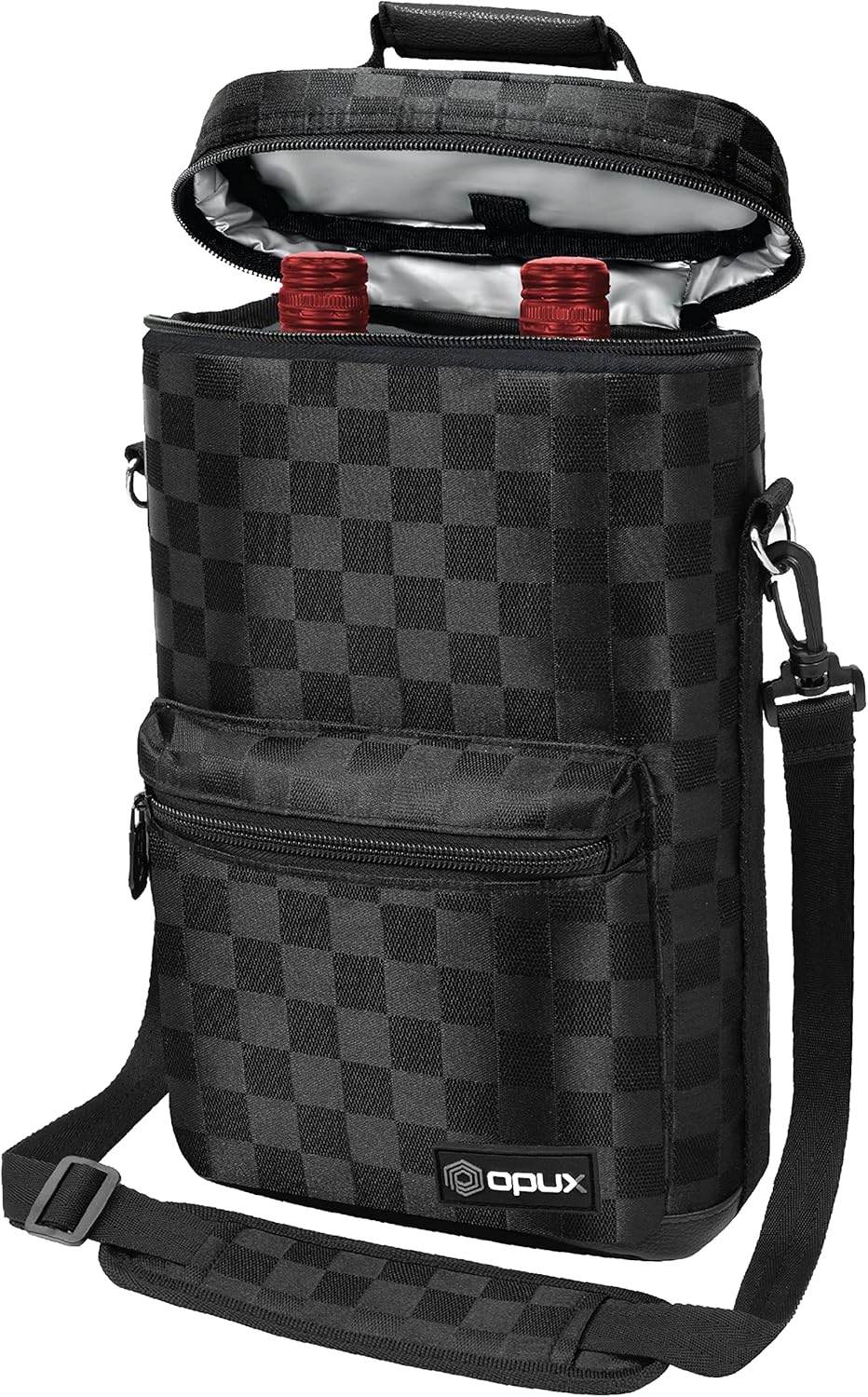 opux Wine Bag 2 Bottle Wine Tote Carrier, Insulated Wine Cooler Bag for Travel Picnic, Leakproof Portable Bottle Padded Case, Wine Gifts For Women Men Wine Lovers Christmas, Black