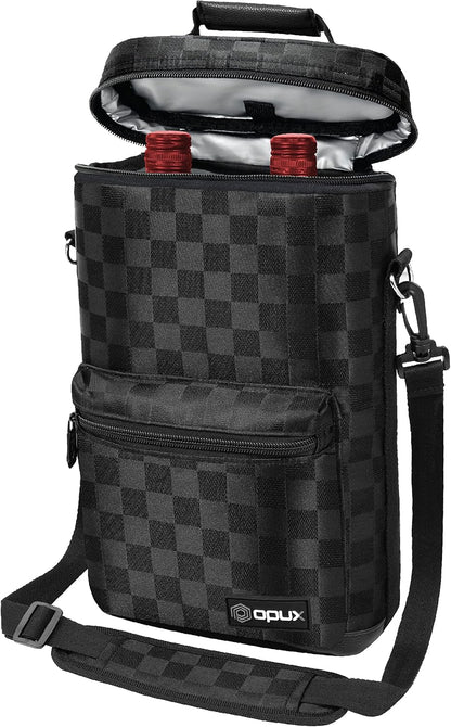 opux Wine Bag 2 Bottle Wine Tote Carrier, Insulated Wine Cooler Bag for Travel Picnic, Leakproof Portable Bottle Padded Case, Wine Gifts For Women Men Wine Lovers Christmas, Black