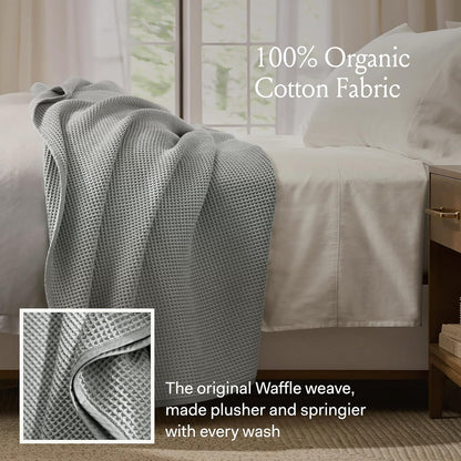 BOLL & BRANCH Waffle Bed Blanket - Twin, White - Luxury 100% Organic Cotton - Soft, Lightweight, Breathable - Textured Waffle Weave Design