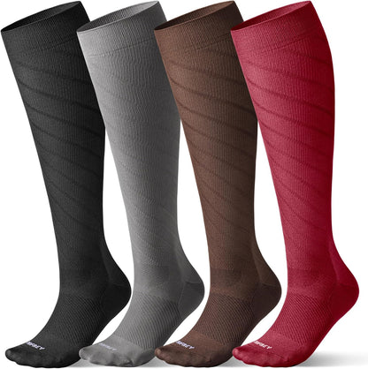 4 Pairs Light Compression Socks for Women Men 15-20 mmHg - Knee High Support for Daily Wear, Travel, Pregnancy, Nurses