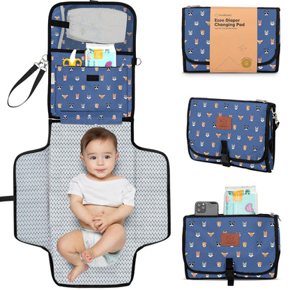 KeaBabies Portable Diaper Changing Pad - Large Waterproof Baby Changing Mat, Compact Travel Diaper Clutch, Functional Pockets Fit Newborn Essentials, Wipeable & Padded Baby Changer (Pets & Paws)