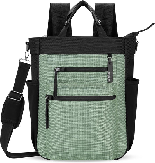 Sherpani Soleil, Anti Theft Convertible Backpack, 3 in 1 Tote Bag, Cross Body Purse, 18L Travel Backpack, Travel Gifts for Women, RFID Protection, Metal Hardware Fits 13” Laptop (Aloe Mist)