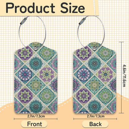 Vintage Mandala Floral Luggage Tag for Suitcase,Design with Privacy Flap Name ID Label Metal Loop, 3 Pack