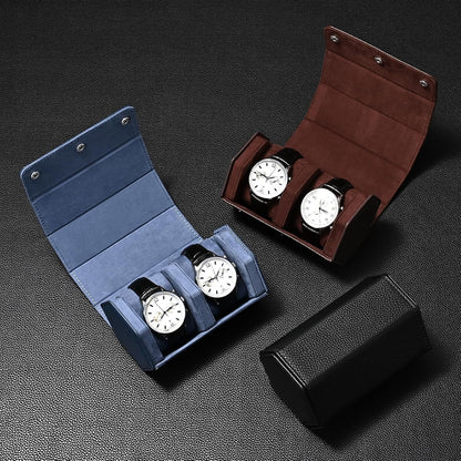 Oirlv Luxury Hexagonal Leather Watch Travel Case Watch Organizer Case for Men Portable Jewelry Storage Roll Organizer(2-Slot,Blue)
