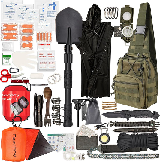 Emergency Survival Kit with First Aid Gears and Supplies - EDC Go Bugout Bag - Get Home Backpack for Camping Outdoor - Tactical Military Molle Pouch Grade - Gift for Man Woman