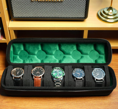 5 slots Hard watch travel case carry box display and Organizer, with flexible anti-move pillow fit small and large watches