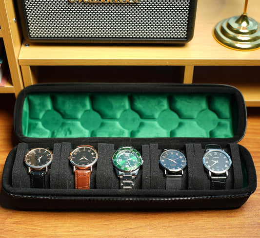 5 slots Hard watch travel case carry box display and Organizer, with flexible anti-move pillow fit small and large watches