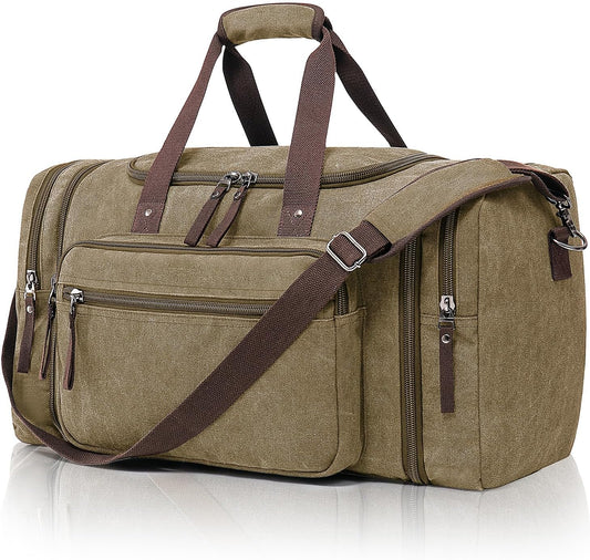 Canvas Expandable Duffle Bag for Men Traveling, Luggage Travel Bag Weekender Overnight Bag,Mens Gym Carry on Duffel Bags