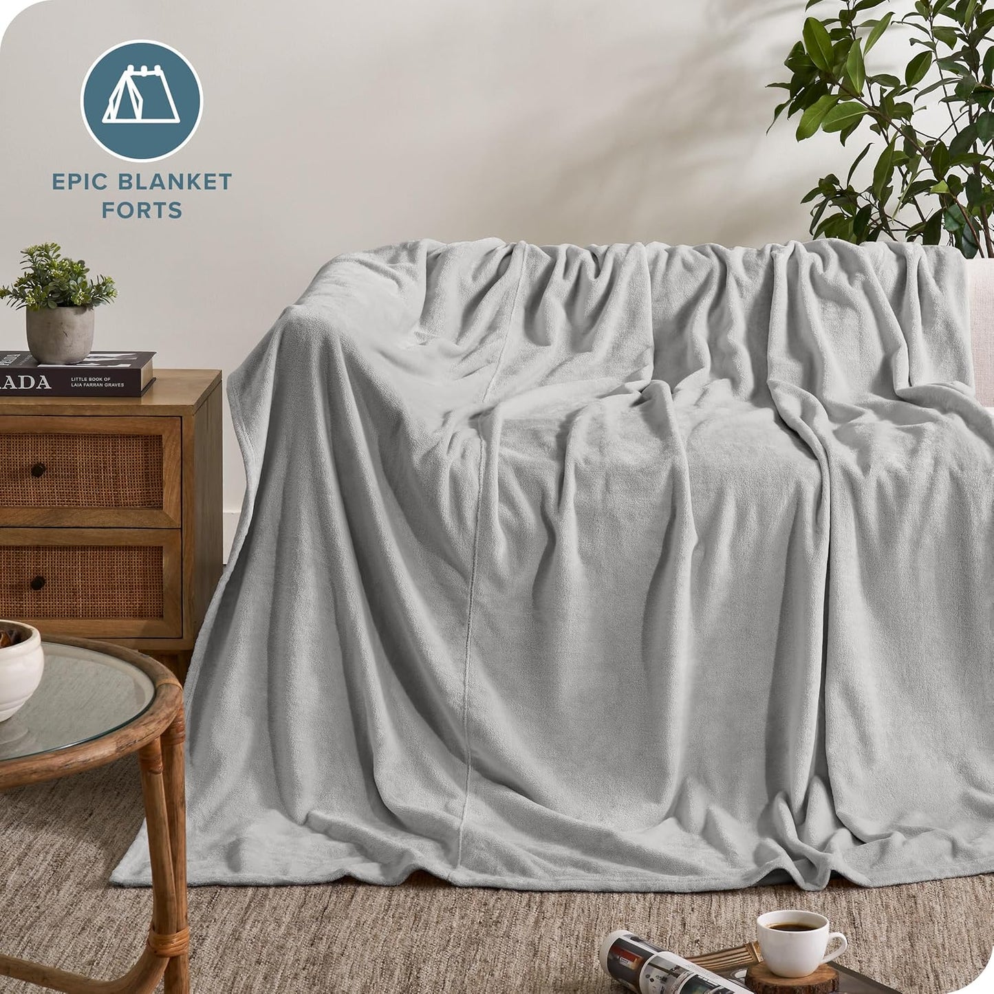 Bare Home Fleece Blanket - Giant Size - Ultra-Soft Lightweight for Bed, Sofa, and Couch - Luxury Microplush - Cozy Warm Blanket (Giant, Light Grey)