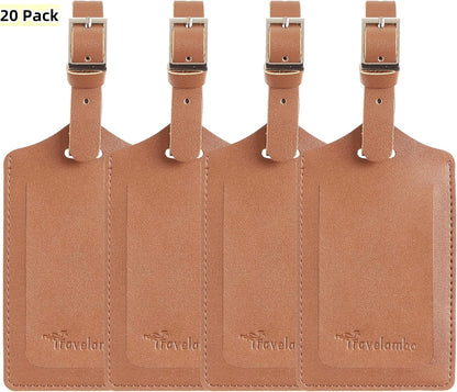 Travelambo Luggage Tags for Suitcases PU Leather Travel Tags Bag Tags Privacy Protection Travel Essentials