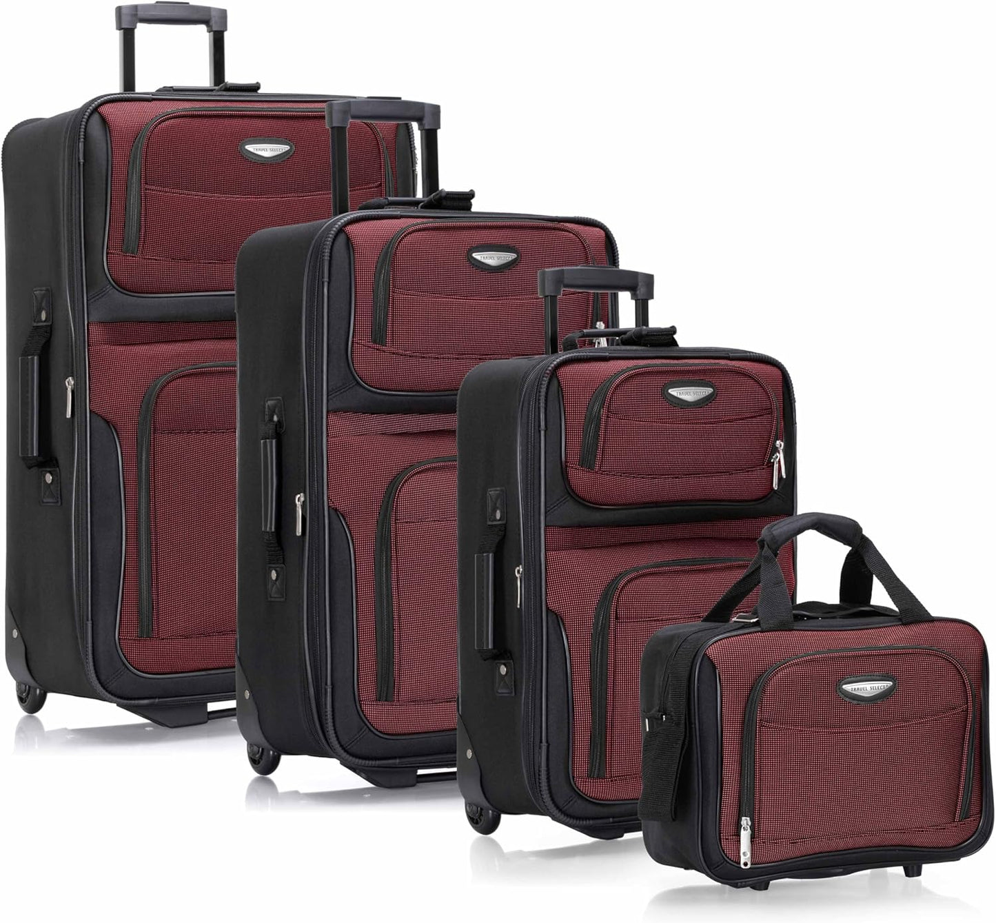 Travel Select Amsterdam 4-Piece Softside Expandable Rolling Luggage Set, Lightweight 2-Wheel Suitcases, Packing Cubes, Travel Tote, Durable Polyester Construction, Burgundy