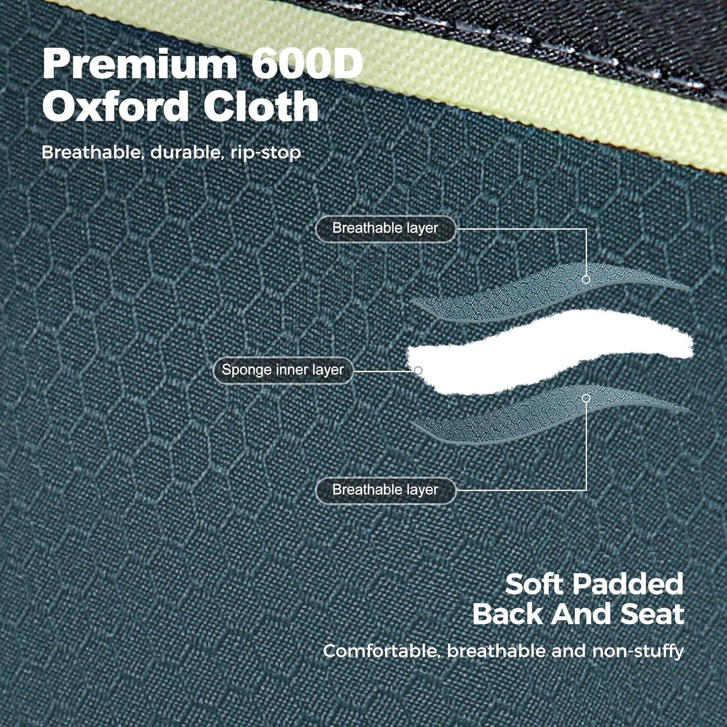 LET'S CAMP Oversized Folding Camping Chair Portable Outdoor Heavy Duty Padded Chairs Lawn Chair with Cup Holder, Storage Pocket and Cooler Bag, Supports 450LBS, for Camp, Travel, Picnic,2 Pack(Green)