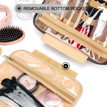 Travel Hanging Toiletry Bag for Women, Holds Full-Size Shampoo, with Jewelry Organizer Compartment, Extra Large Makeup Bag, Waterproof Cosmetic Bag, Toiletries Kit Set with Trolley Belt, Black