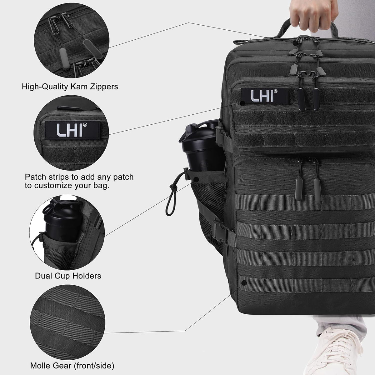 LHI Military Tactical Backpack for Men and Women 45L Army 3 Days Assault Pack Bag Large Rucksack with Shoe Compartment