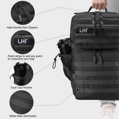 LHI Military Tactical Backpack for Men and Women 45L Army 3 Days Assault Pack Bag Large Rucksack with Shoe Compartment