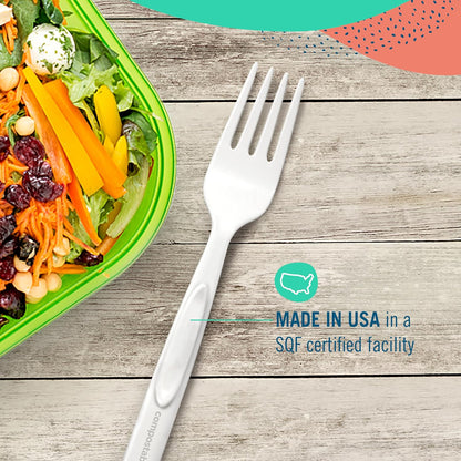 Preserve Compostable Fork, Made in USA, Medium Weight Cutlery, White, 840 Count