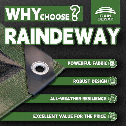 5x7 Feet Tarp Waterproof,Small Tarps,9Mil Thick,Finished Size Tarps,UV Resistant,Durable,Multipurpose Poly Tarp Cover with Metal Grommets and Reinforced Edges,Green/Black by RAINDEWAY