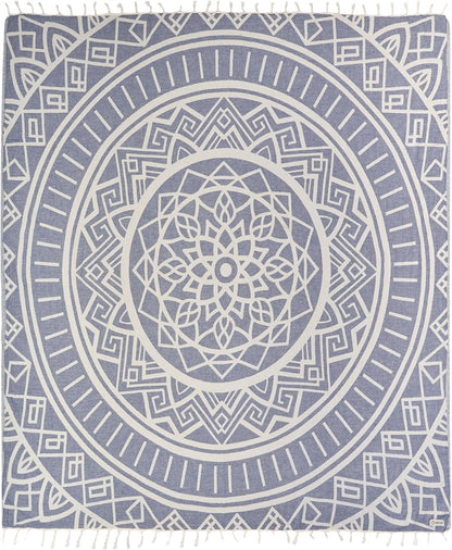 Sand Cloud Extra Large Turkish Beach Towel - Sand Free - 100% Organic Turkish Cotton Yarn - Quick Dry Towel for Beach, Picnic, Blanket or Bath - As Seen on Shark Tank - Cool Glacier (Navy)