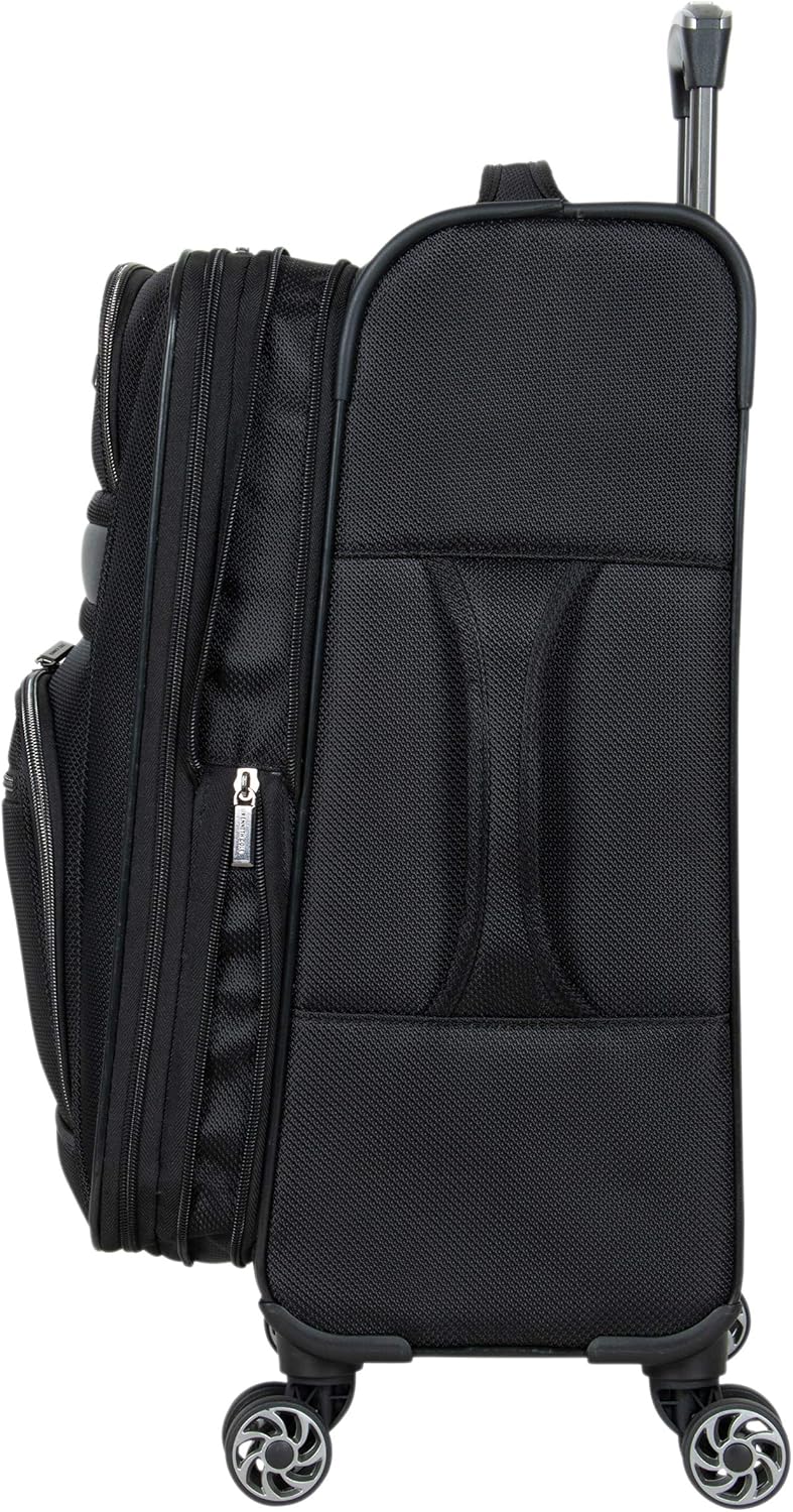 Kenneth Cole REACTION Rugged Roamer Lightweight Softside Expandable 8-Wheel Spinner Luggage, Black, 20-Inch Carry-On